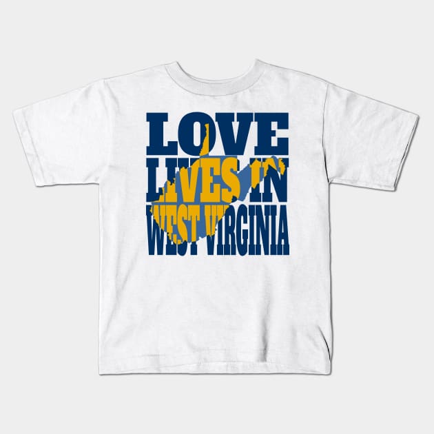 Love Lives in West Virginia Kids T-Shirt by DonDota